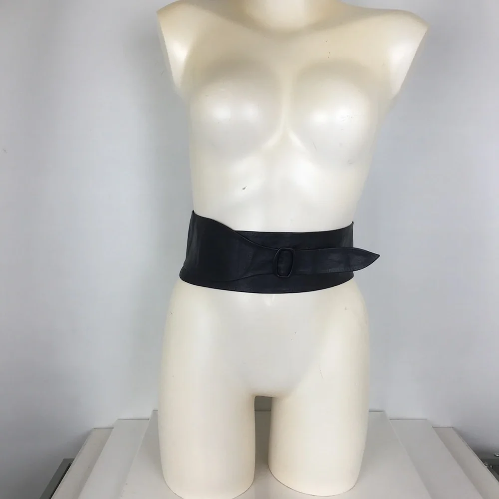 Vintage 80s Wide Soft Leather Corset Statement Belt Blue Retro Witchy Goth